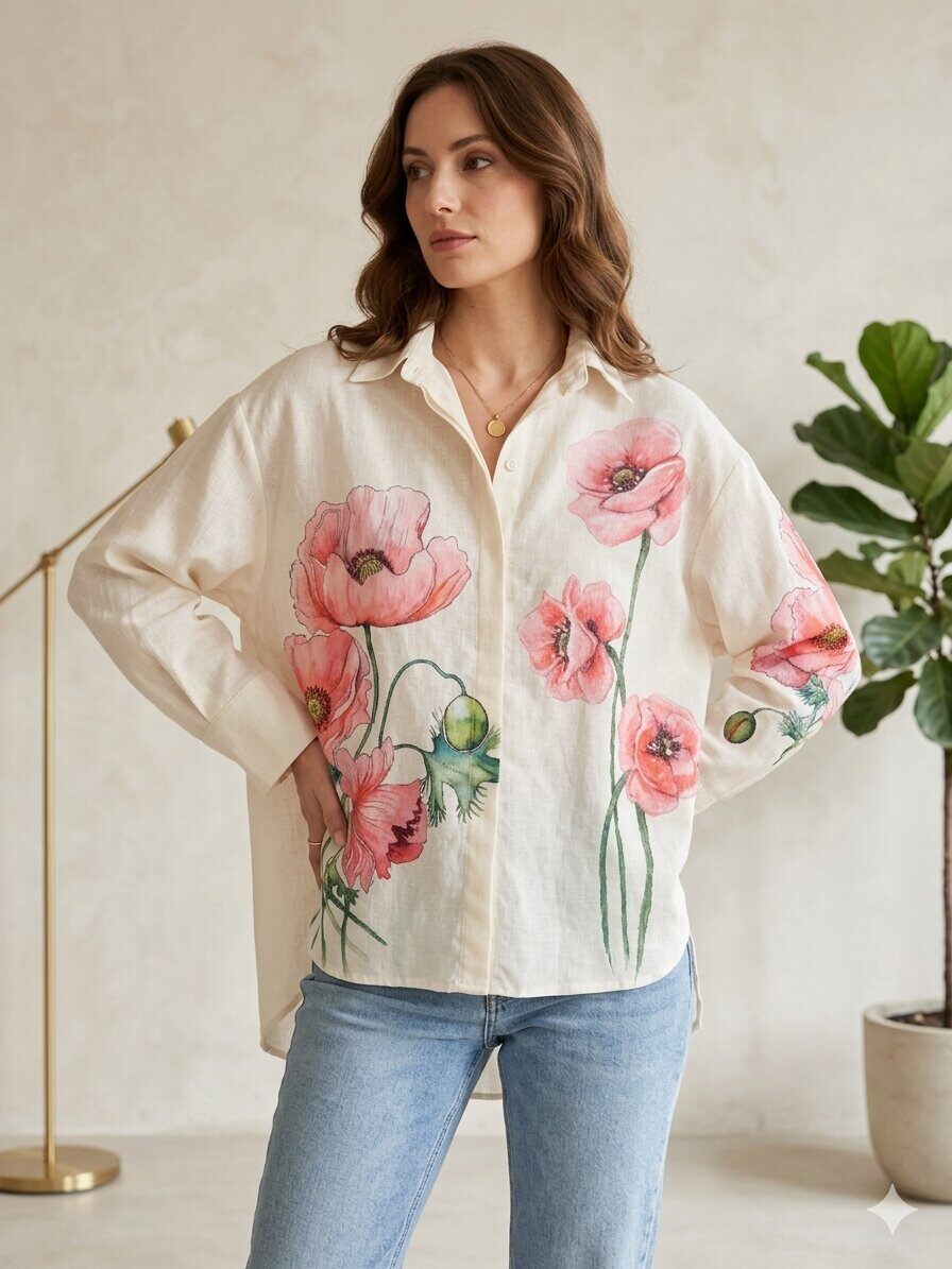 Wholesaler ALEX FASHION - Floral faux linen shirt