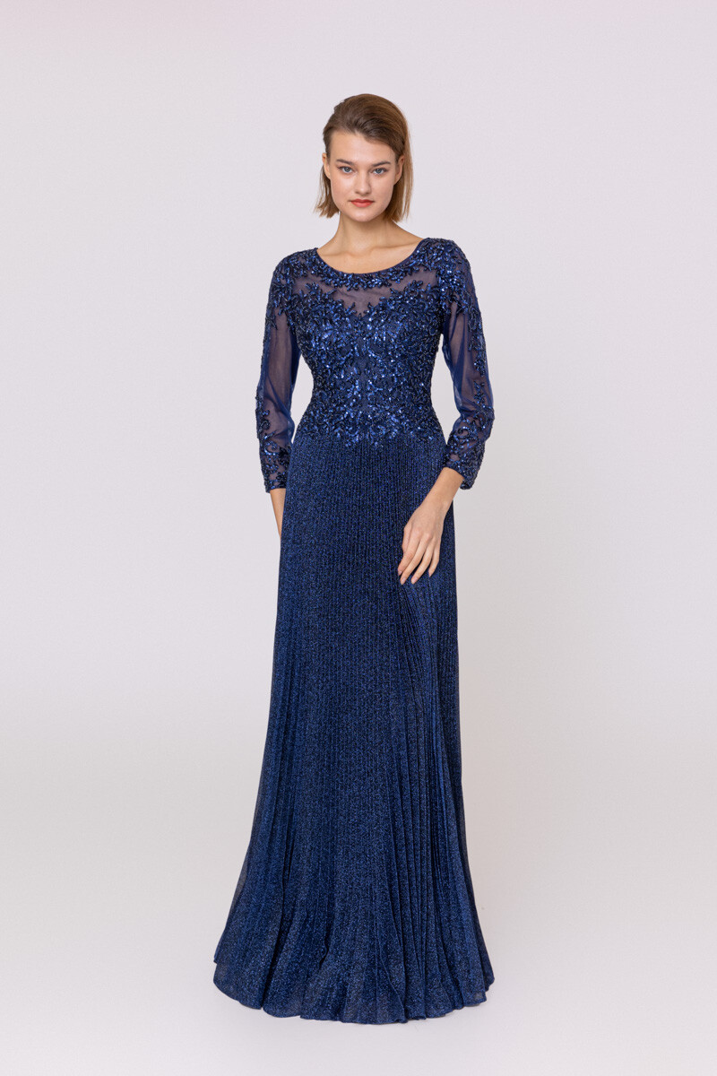 Wholesaler Alice'Desir - R0715 A-line dress with scoop illusion, sequins, pleated lamé