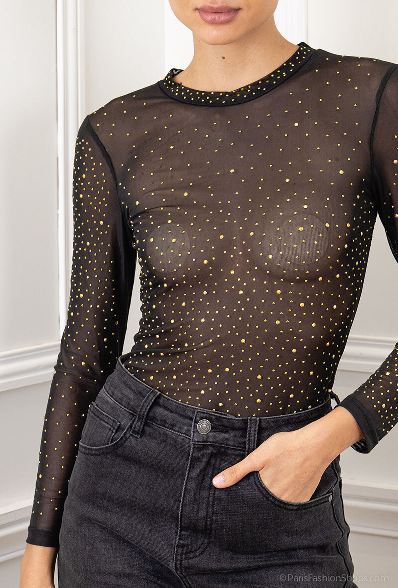 Großhändler Alina - Transparenter Body mit Strasssteinen
