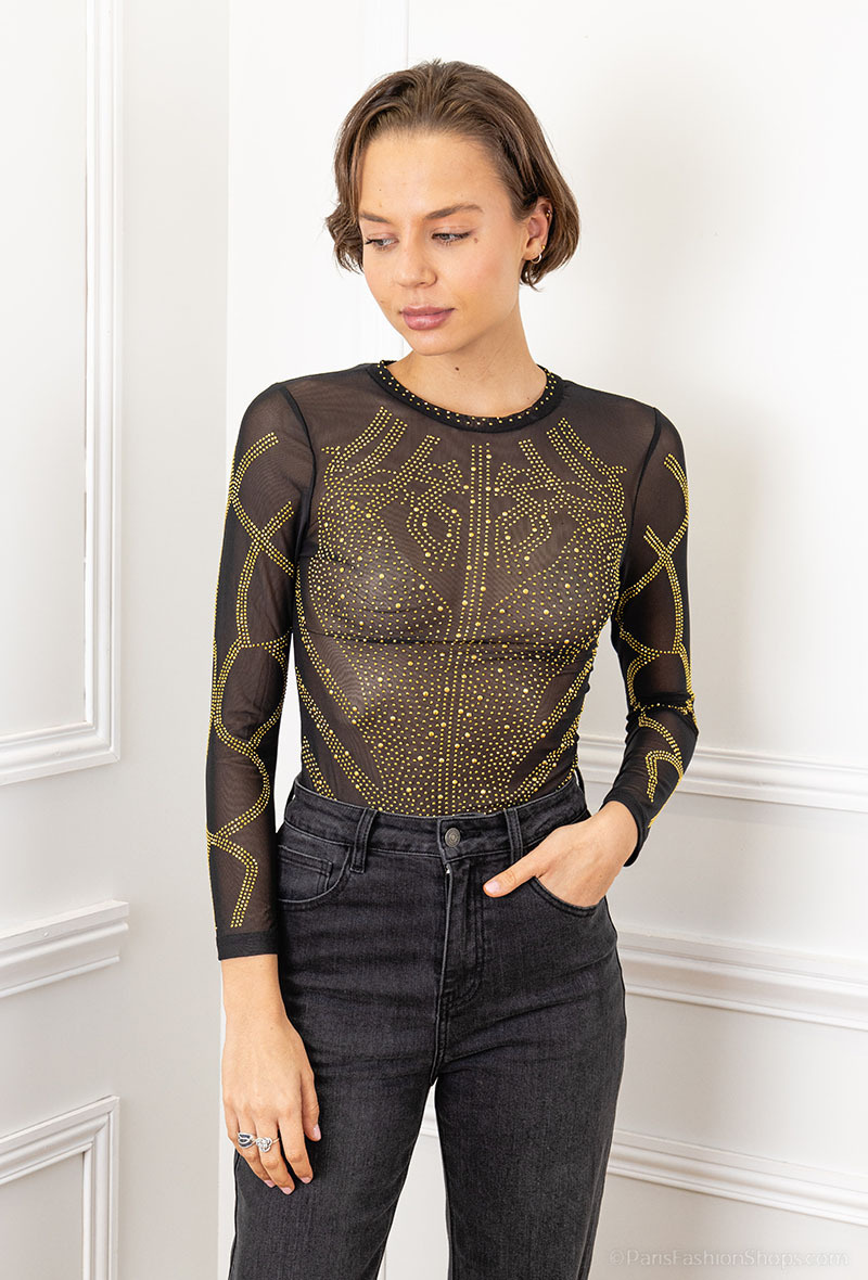 Großhändler Alina - Durchsichtiger Body mit Strass
