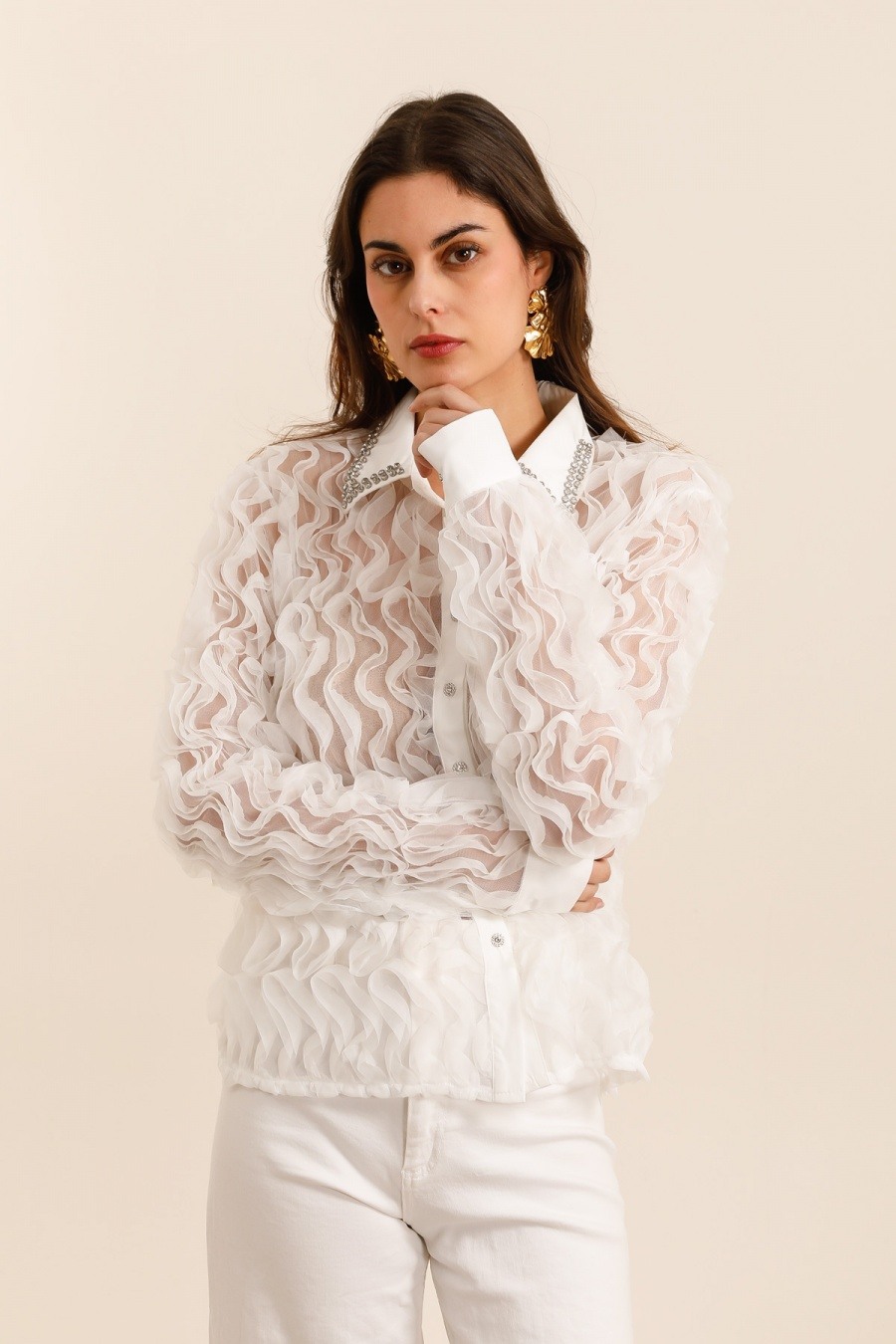 Wholesaler Alina - Shirt with Rhinestone Collar