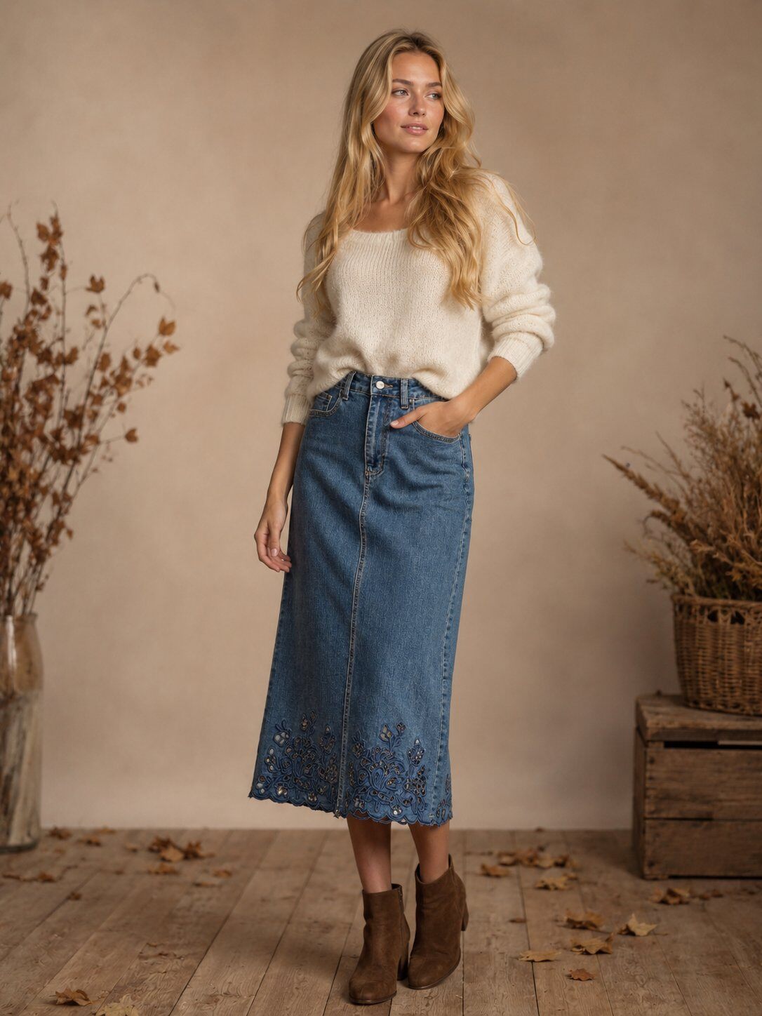 Grossista Alina - Gonna di jeans ricamata