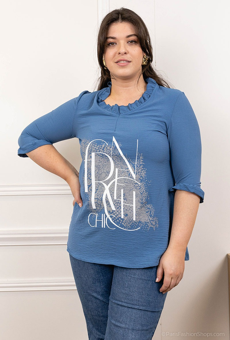Wholesaler Alison B. Paris - Tunic top with printing and 3/4 sleeves ALISON B. Paris Made In France