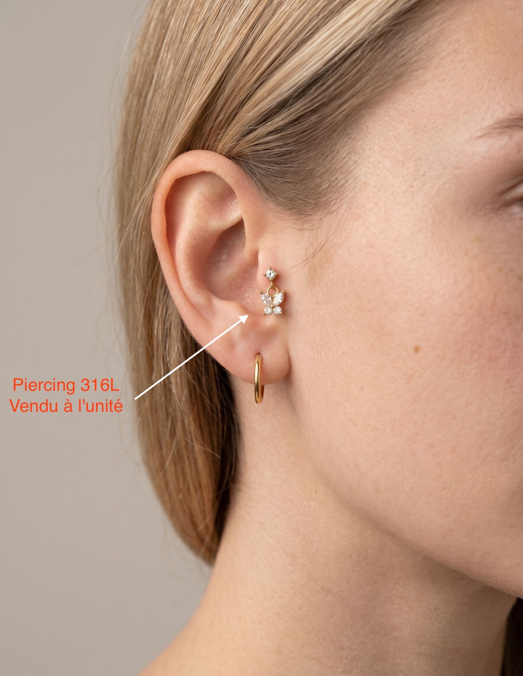 Grossiste Aliya Bijoux - Piercing 316L motif papillon avec strass