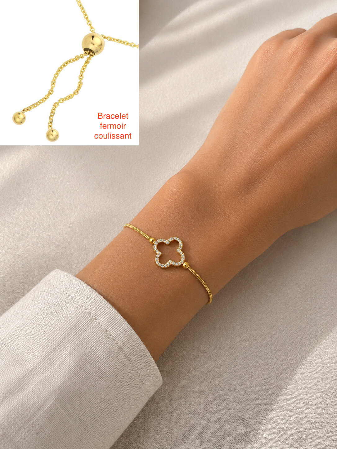 Wholesaler Aliya Bijoux - Sliding bracelet with clover design