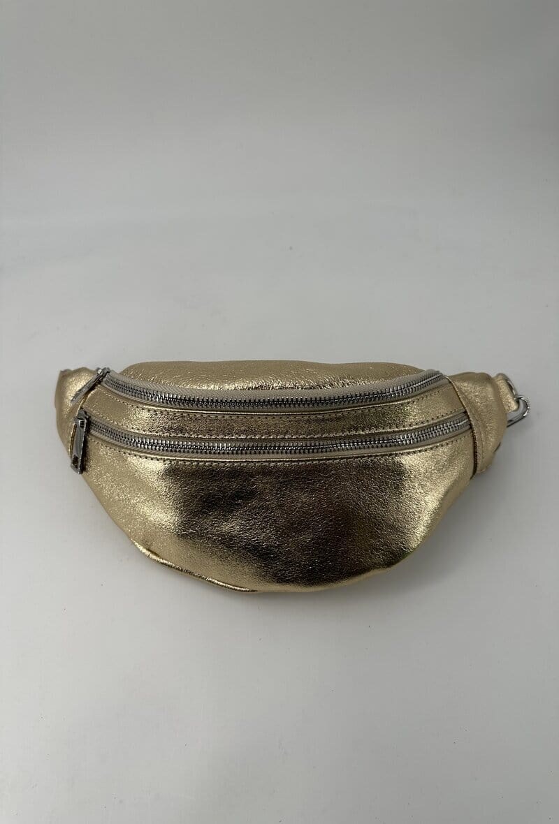 Wholesaler ALIZE PARIS - Double-pocket belt bag in iridescent shiny leather
