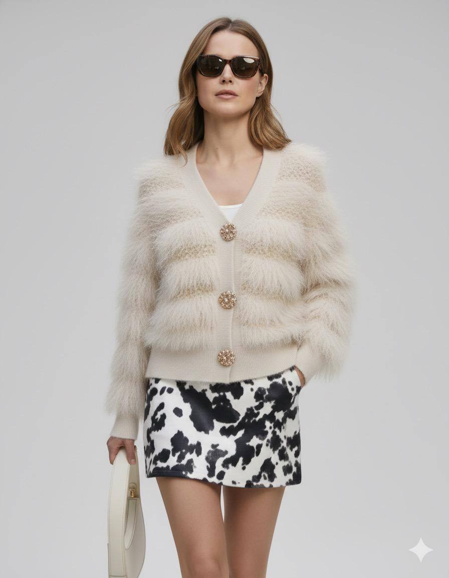 JPU2814 en fibre de polyester, doublure acrylique, idéale pour cocktails d'hiver. Conçue en Chine pour la collection Automne/Hiver 2025/2026.