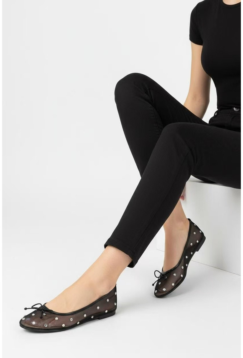 Grossiste ALTAMODA SHOES - Ballerines plates en résille noire et strass