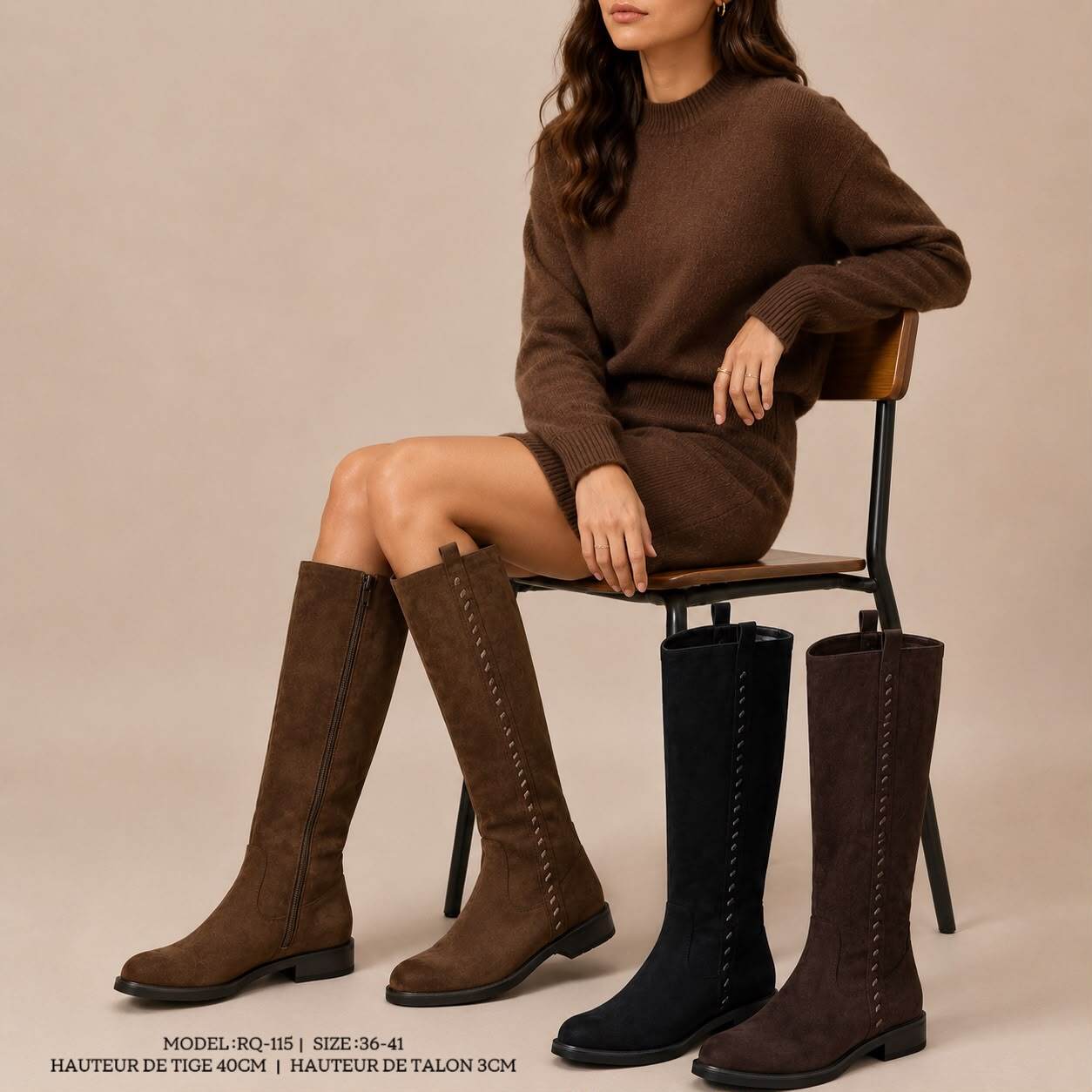 Großhändler ALTAMODA SHOES - Damen Vintage-Stiefel, Schafthöhe 40 cm, Absatzhöhe 3 cm