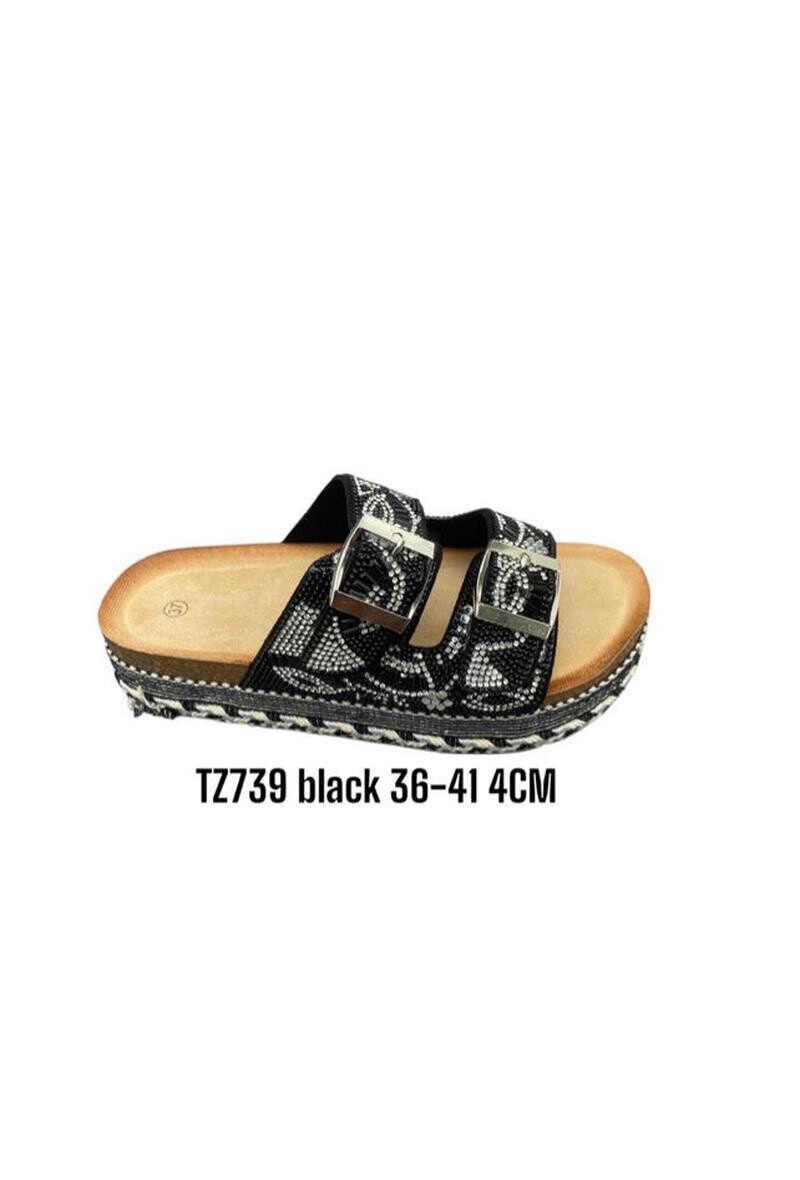 Grossista ALTAMODA SHOES - Pantofole etniche con doppia cinghia e suola spessa a rombo