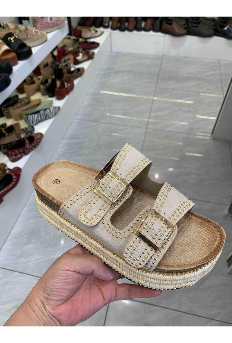 Grossista ALTAMODA SHOES - Sandali con plateau in corda di canapa borchiata con doppia cinghia in metallo