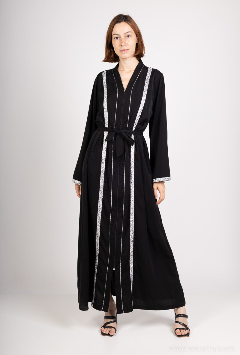 Grossista ALYA - Elegante abito abaya con fascia argentata scintillante