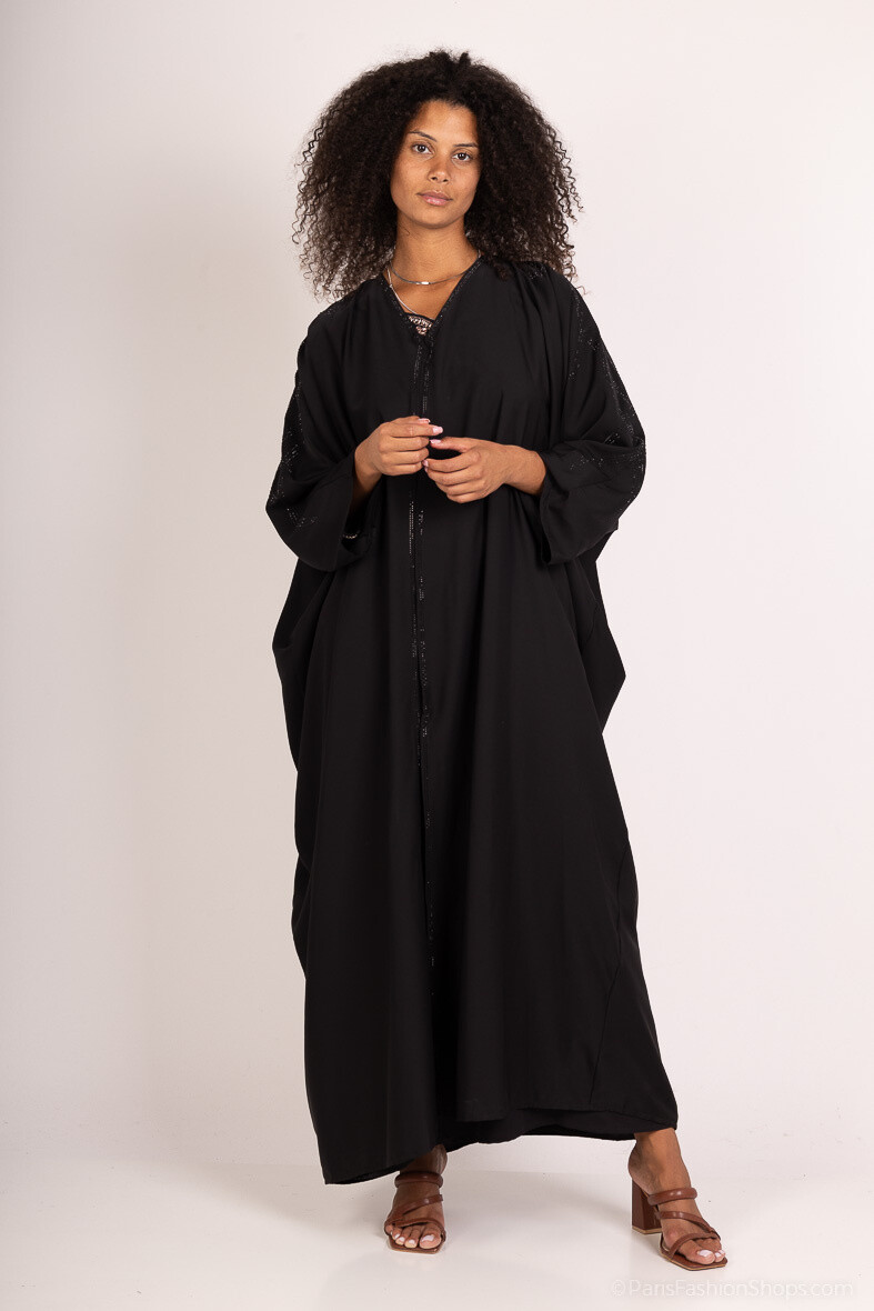 Grossista ALYA - Black Elegance Dubai Abaya con decorazioni in diamanti sintetici
