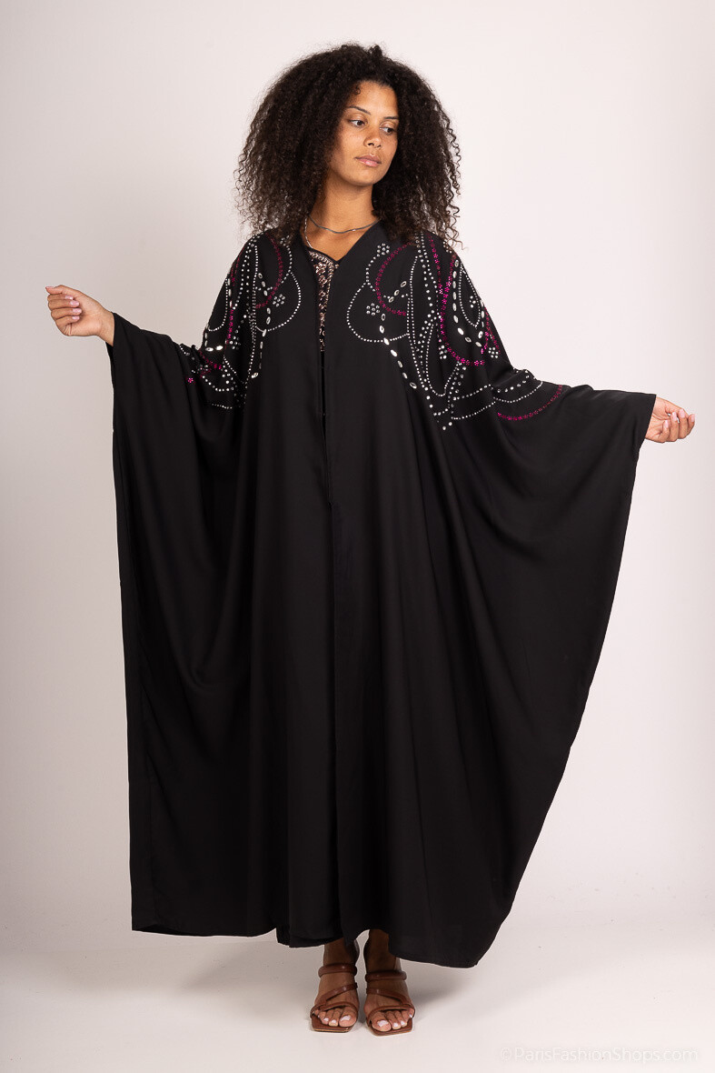 Grossista ALYA - Abaya Éclat Dubai con strass argento e rosa