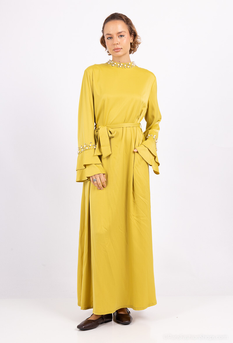 Grossista ALYA - Abito elegante con maniche svasate e strass