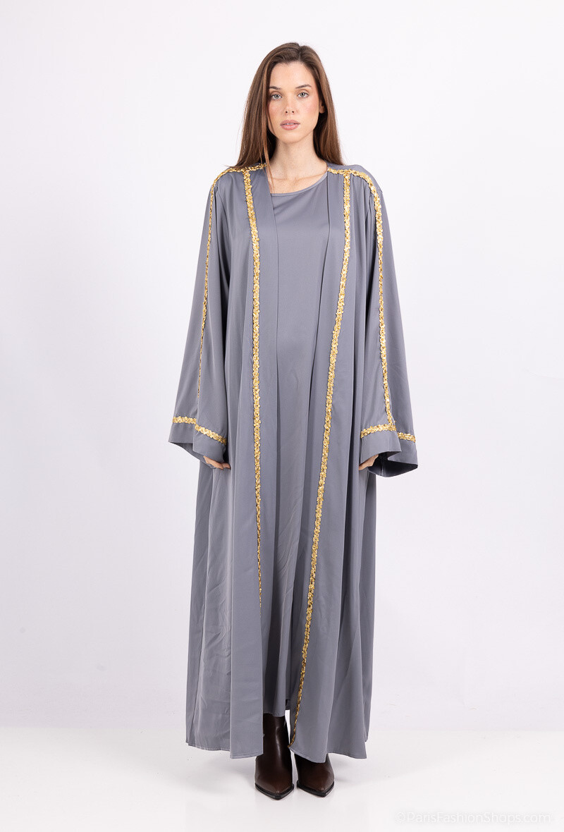 Grossista ALYA - Elegante abito abaya con fascia dorata scintillante