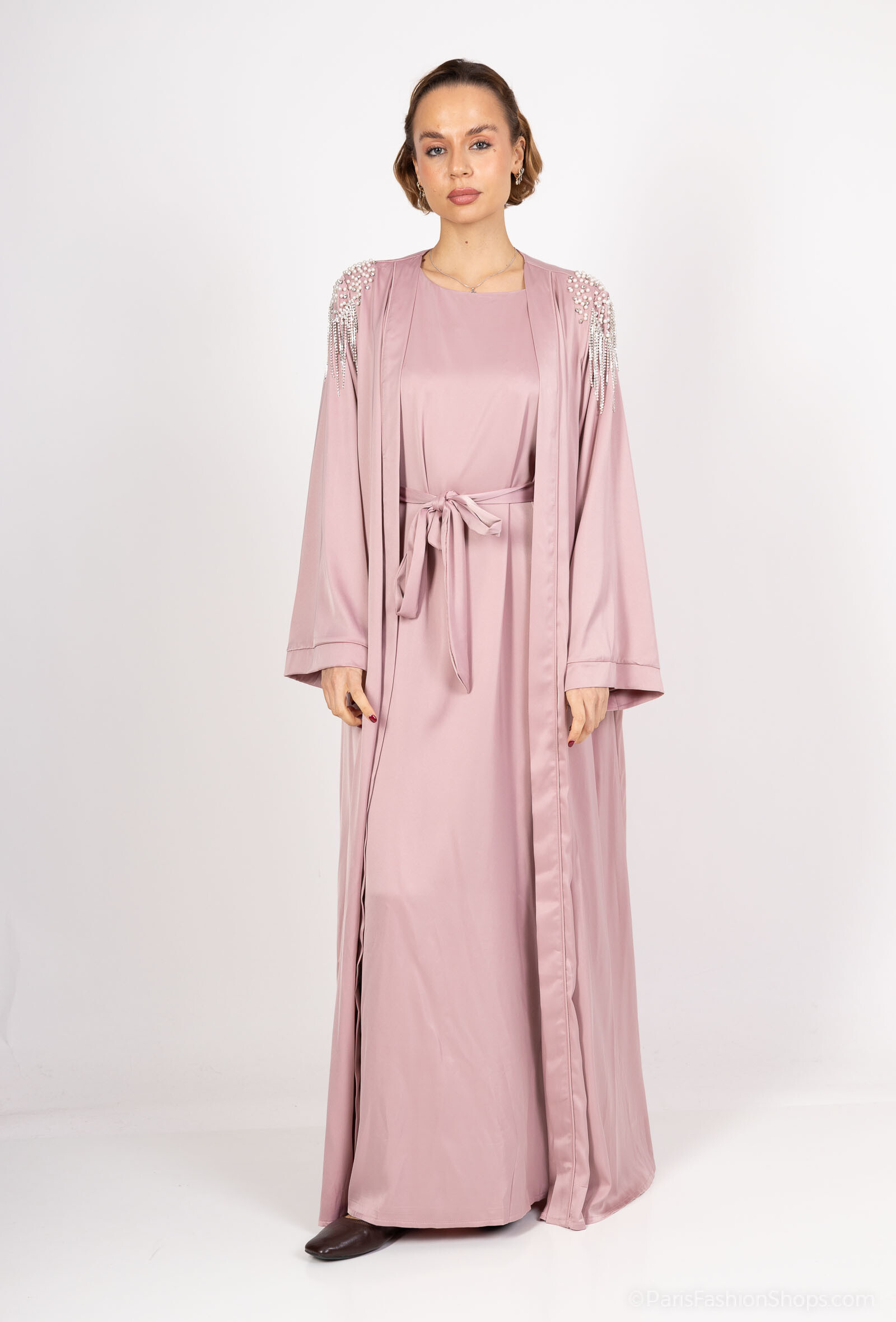 Grossista ALYA - Abito Abaya Elegante con Ornamenti sulle Spalle