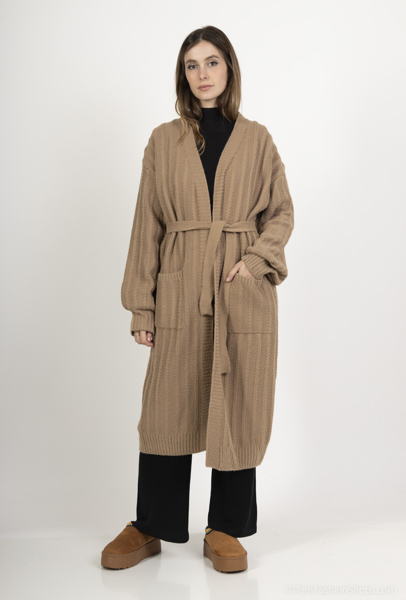 Grossista ALYA - Cardigan oversize in maglia grossa con cintura