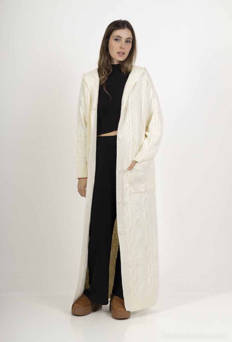 Grossista ALYA - Cardigan lungo in grossa maglia con cappuccio