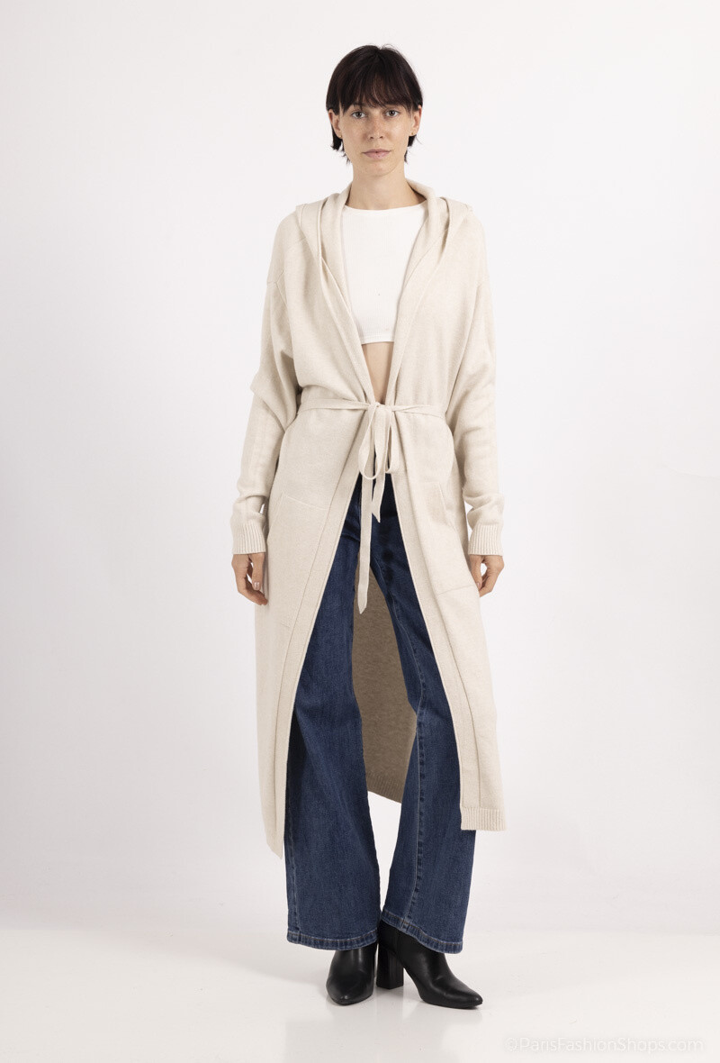 Grossista ALYA - Gilet lungo con cappuccio e cintura elegante