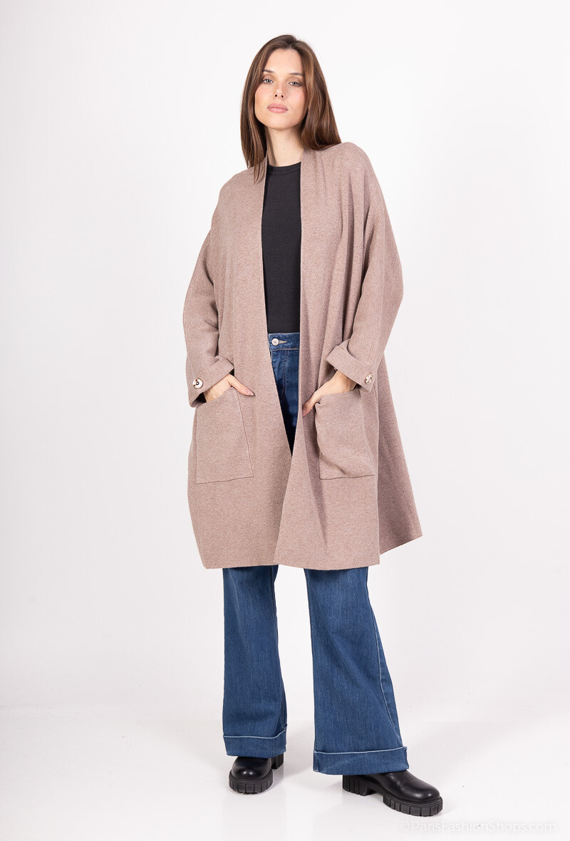 Grossista ALYA - Gilet da donna con cappuccio e chiusura a spilla di perle - Eleganza