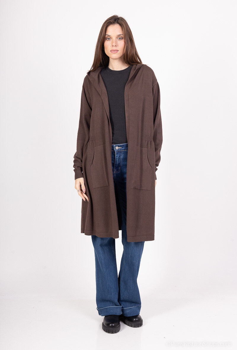Grossista ALYA - Gilet da donna con cappuccio e chiusura a spilla con perle - Chic