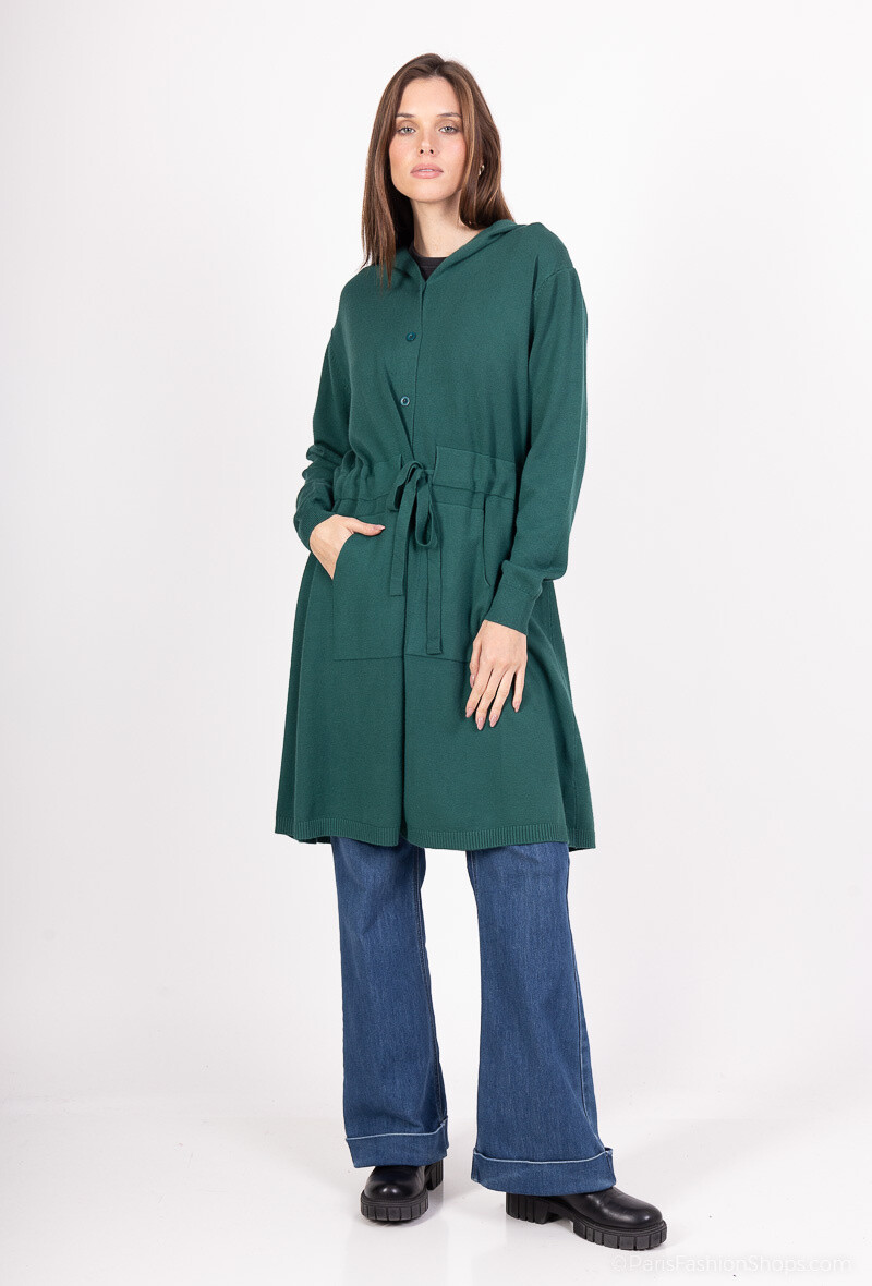 Grossista ALYA - Gilet da donna con cappuccio, cintura e bottoni - Eleganza