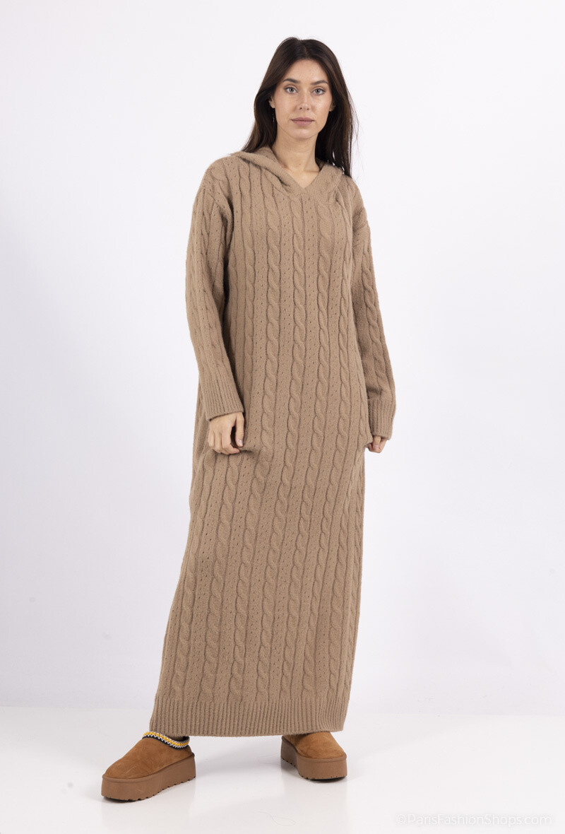 Grossista ALYA - Abito in Grossa Maglia con Cappuccio: Eleganza Casual