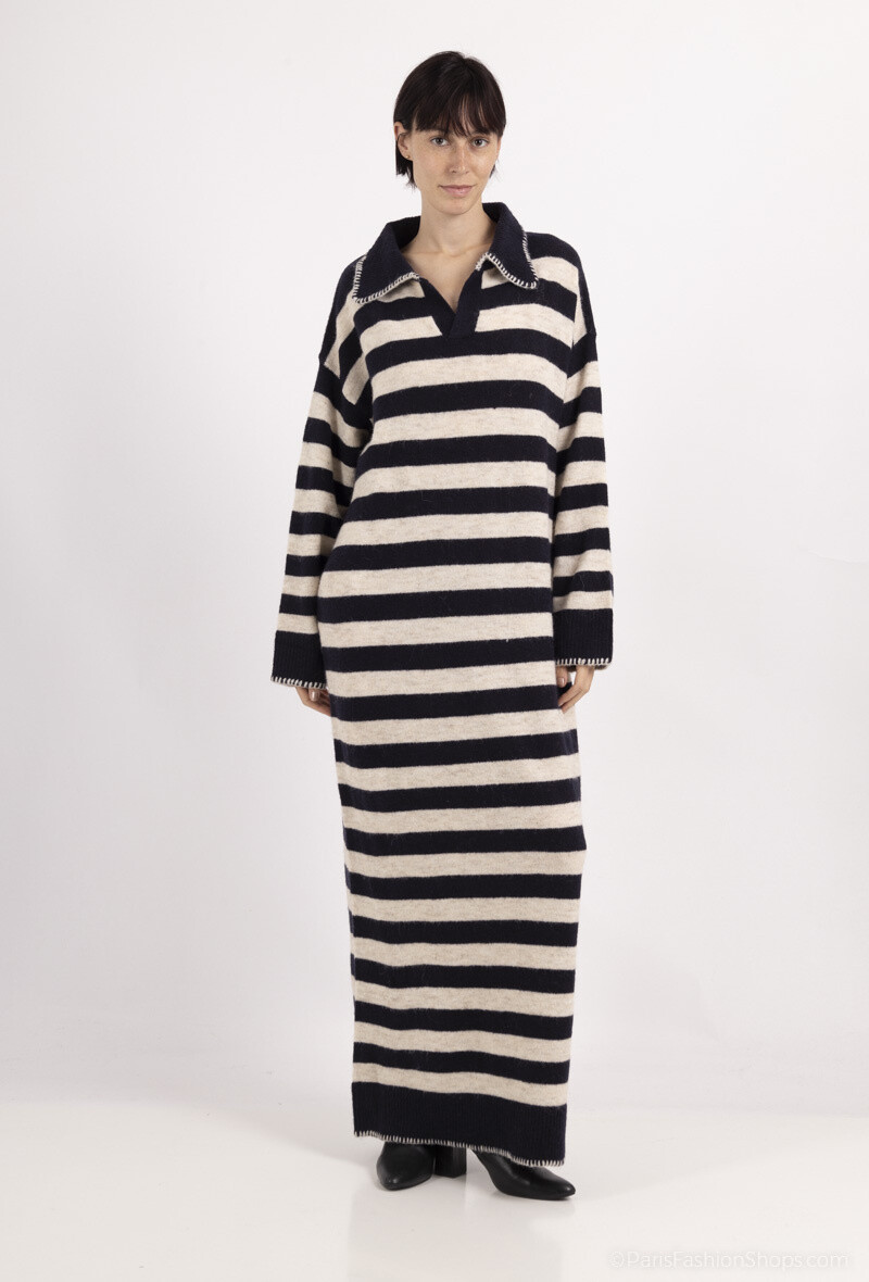 Grossista ALYA - Abito in lana a righe stile marinaio - Chic e comfort senza tempo