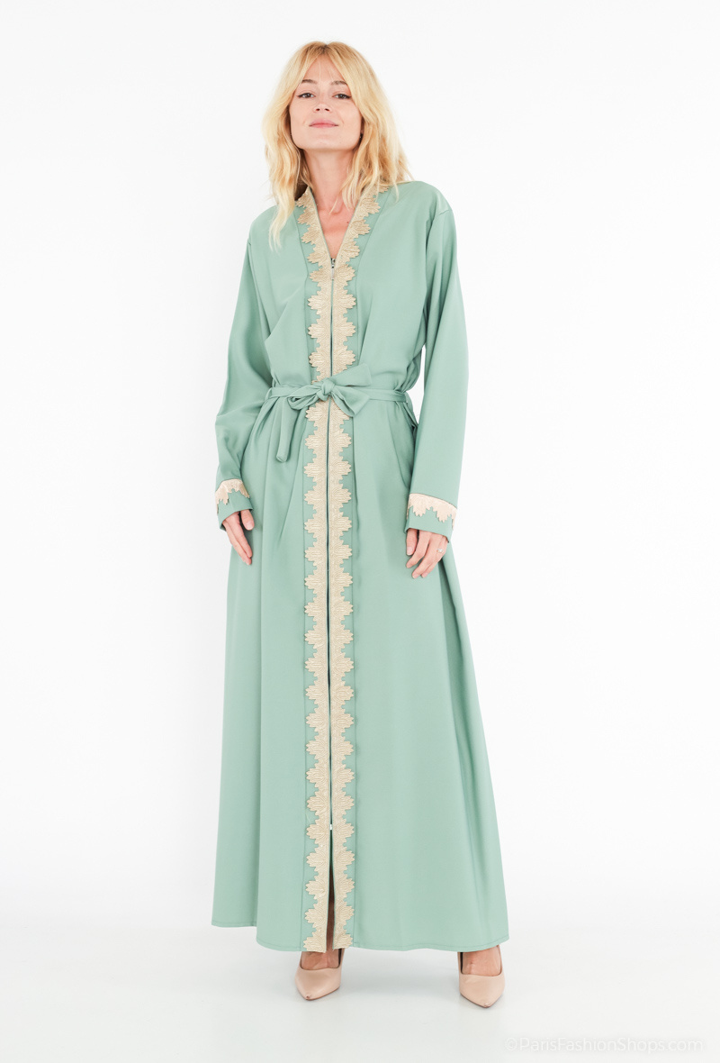Wholesaler ALYRA - ABAYA - Abaya dress with golden band embroidery, with zipper.