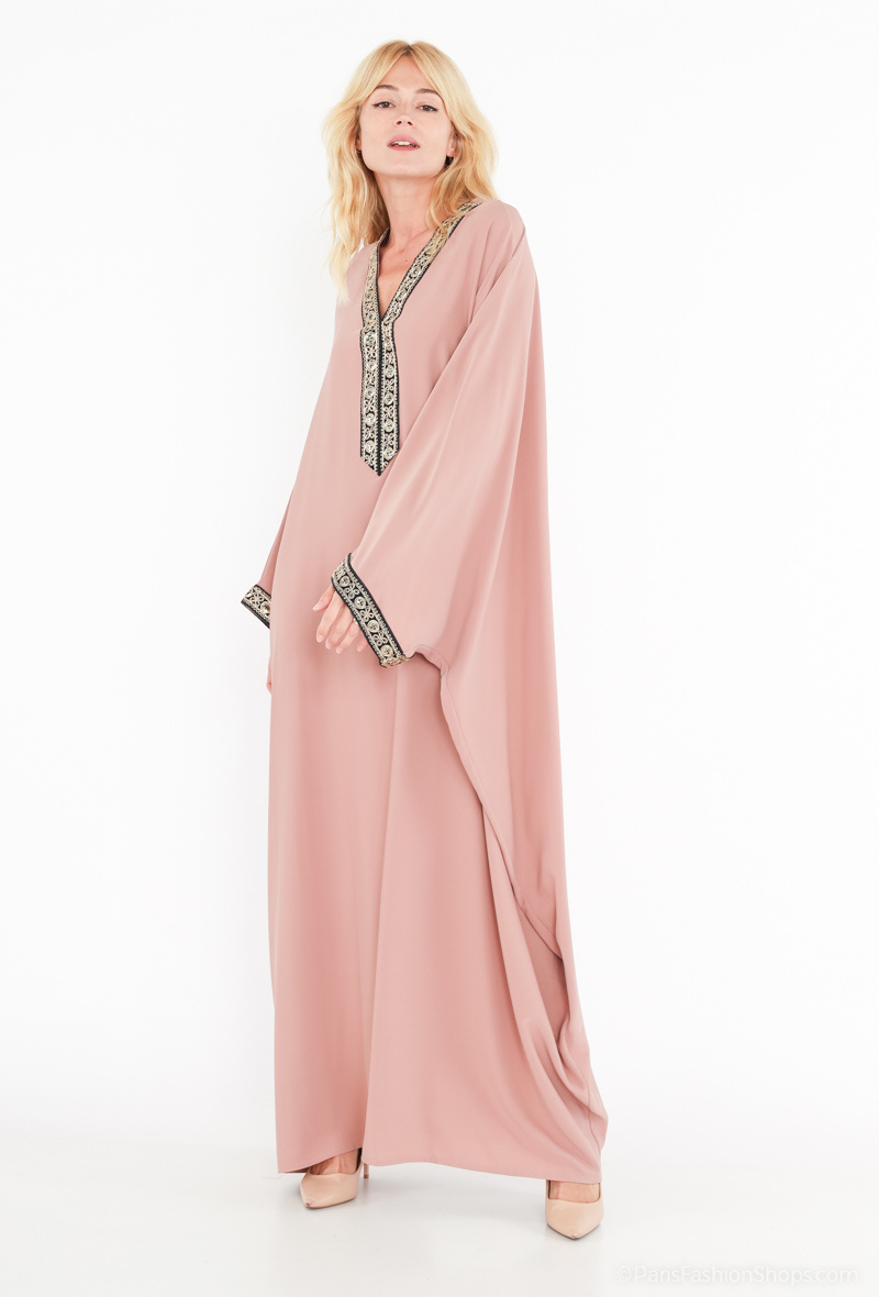Wholesaler ALYRA - ABAYA - Abaya dress bat sleeves edged gold