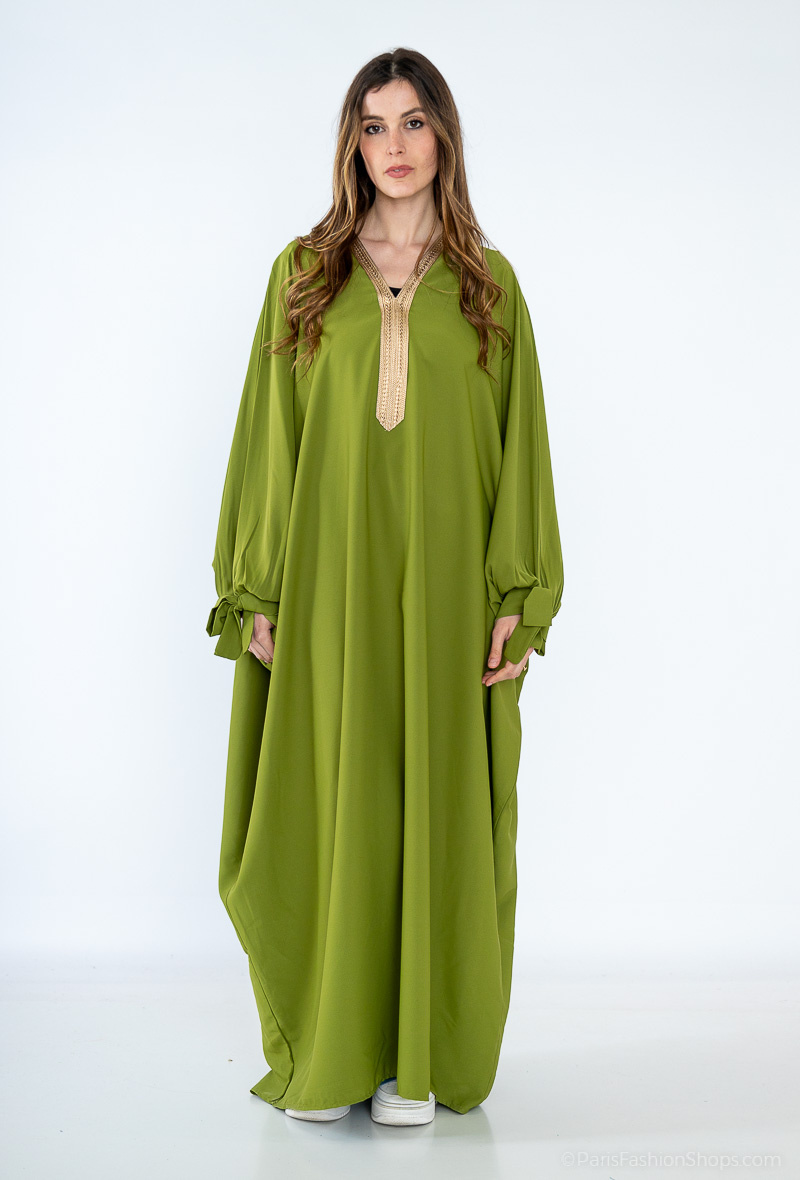 Wholesaler ALYRA - ABAYA - Abaya dress bat sleeves edged gold