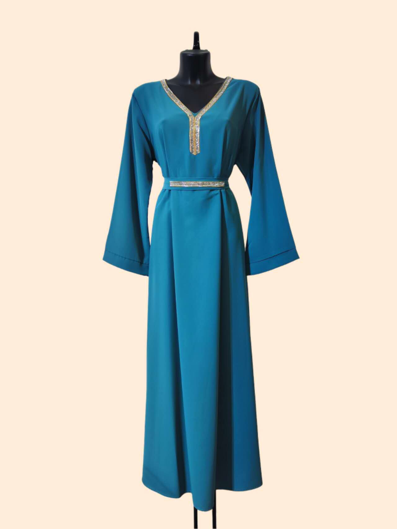 Wholesaler ALYRA - ABAYA - Abaya rhinestone dress with collar and belt