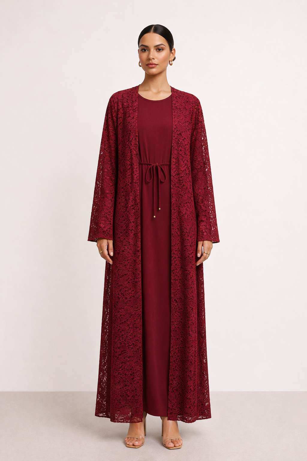 Wholesaler ALYRA - ABAYA - SELMA SET, LONG DRESS + LACE KIMONO
