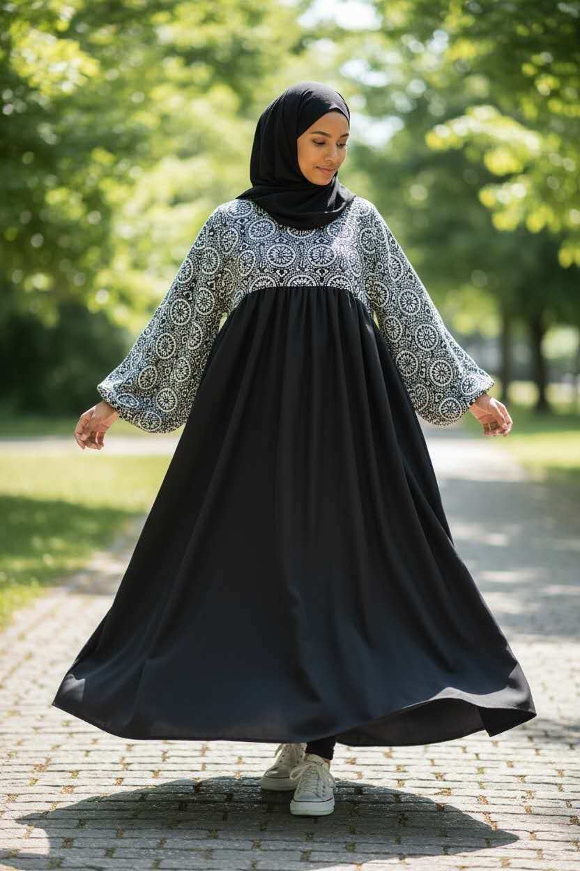 white christmas dresses A-Line Abaya Dress with Black Georgette Hijab Xs / 60 [+$ 4.99]