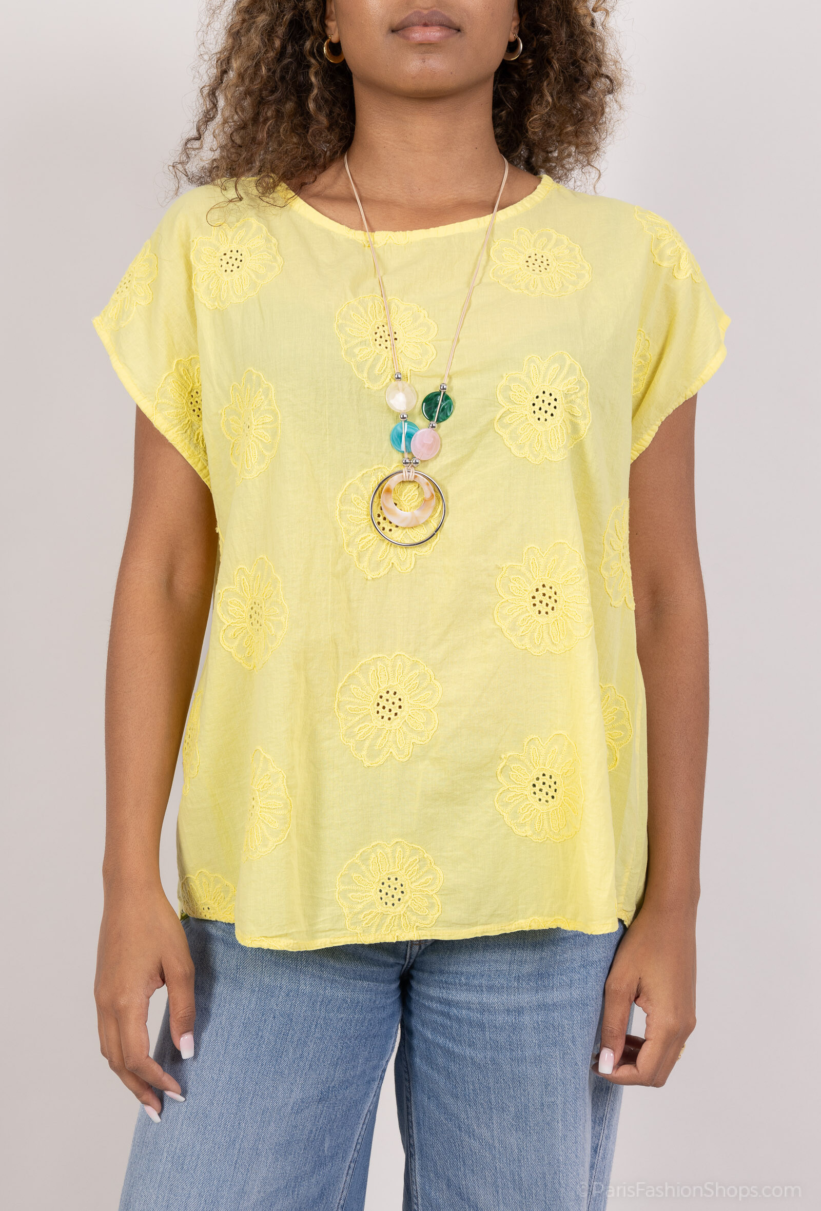 Wholesaler Alyra - English embroidery cotton blouse, necklace included