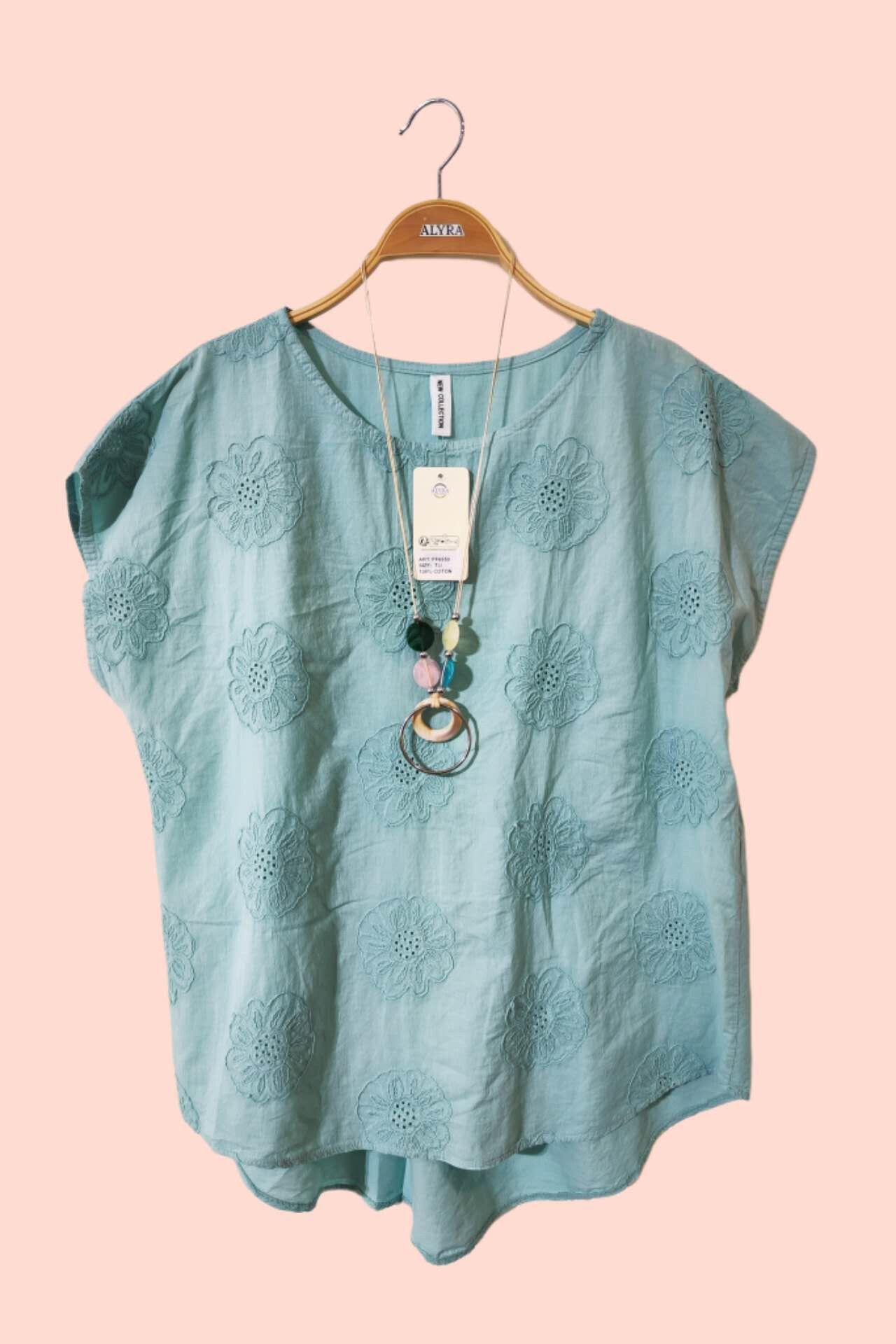 Wholesaler Alyra - English embroidery cotton blouse, necklace included