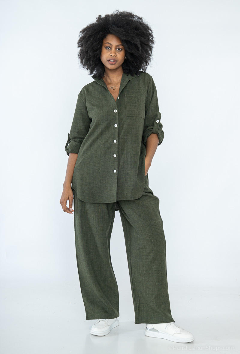 Wholesaler Alyra - LINEN LOOK SHIRT AND TROUSERS SET