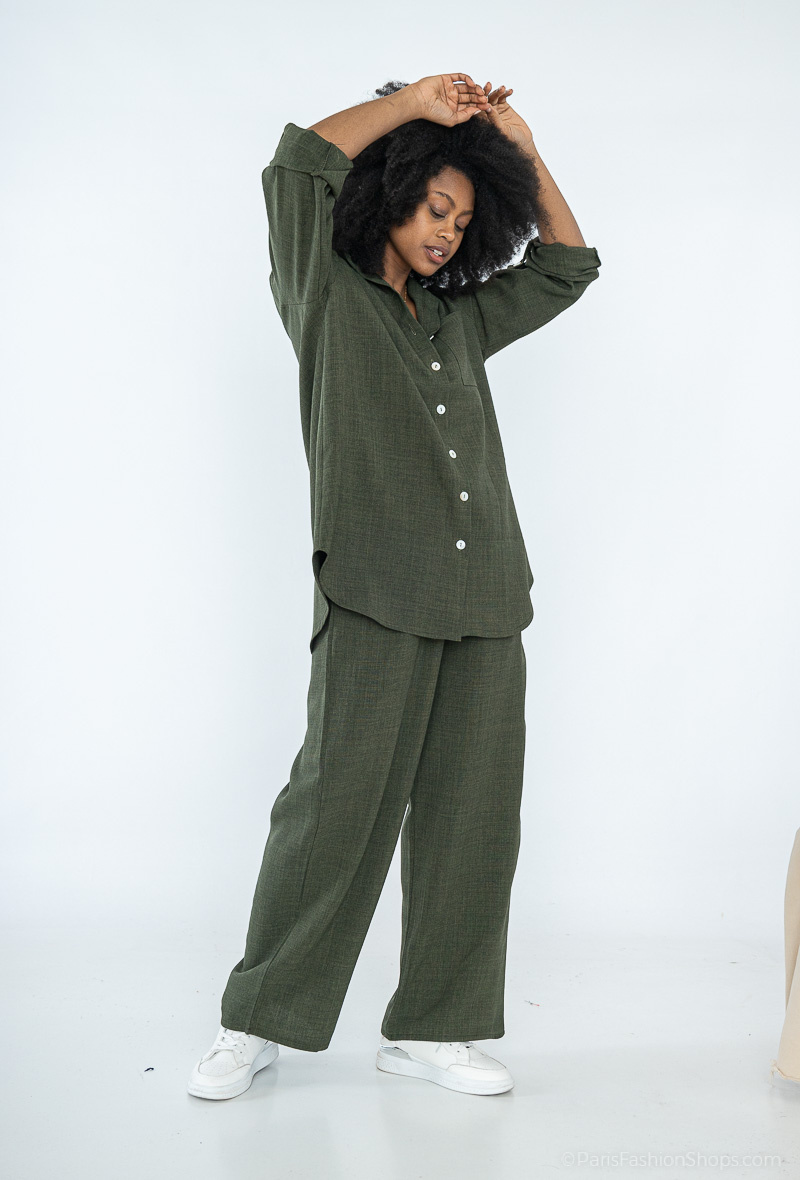 Kaki Ensemble Tunique Pantalon Ensemble Tunique Cintrée Et