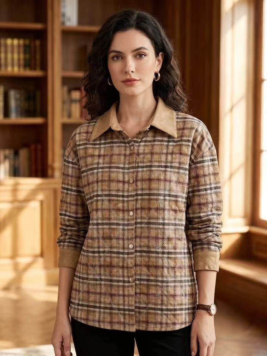 Wholesaler ALYSSA srl - PLAID SHIRT JACKET WITH RHINESTONES