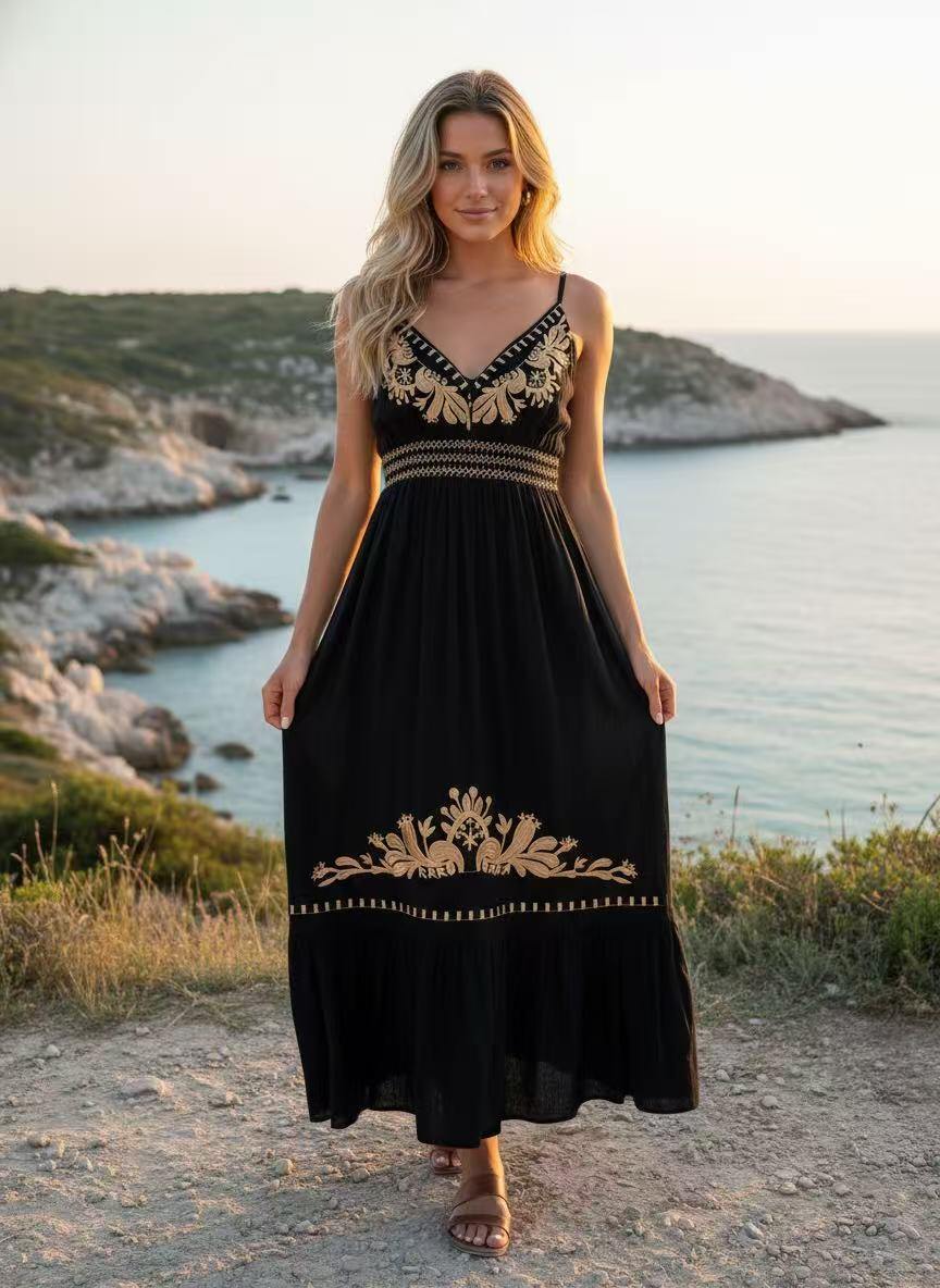 Wholesaler ALYSSA srl - WOMEN'S DRESS WITH STRAPS AND EMBROIDERY