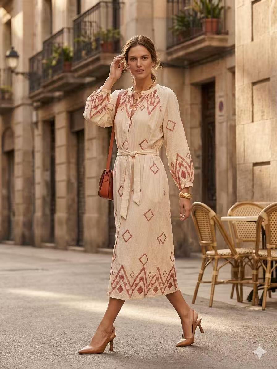 Wholesaler ALYSSA srl - EMBROIDERED LONG-SLEEVE WOMEN'S DRESS