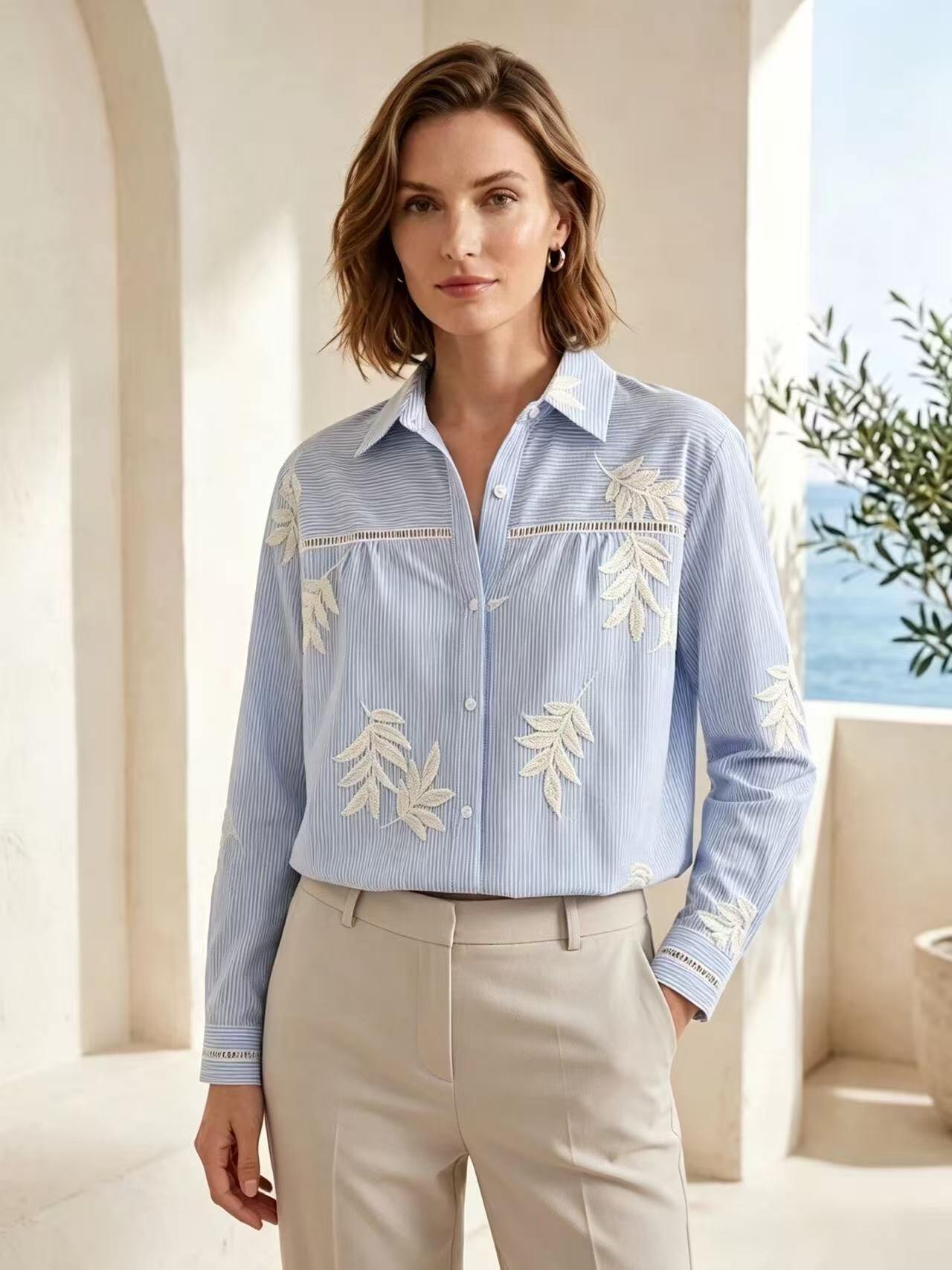 Wholesaler ALYSSA srl - STRIPED AND EMBROIDERED SHIRT