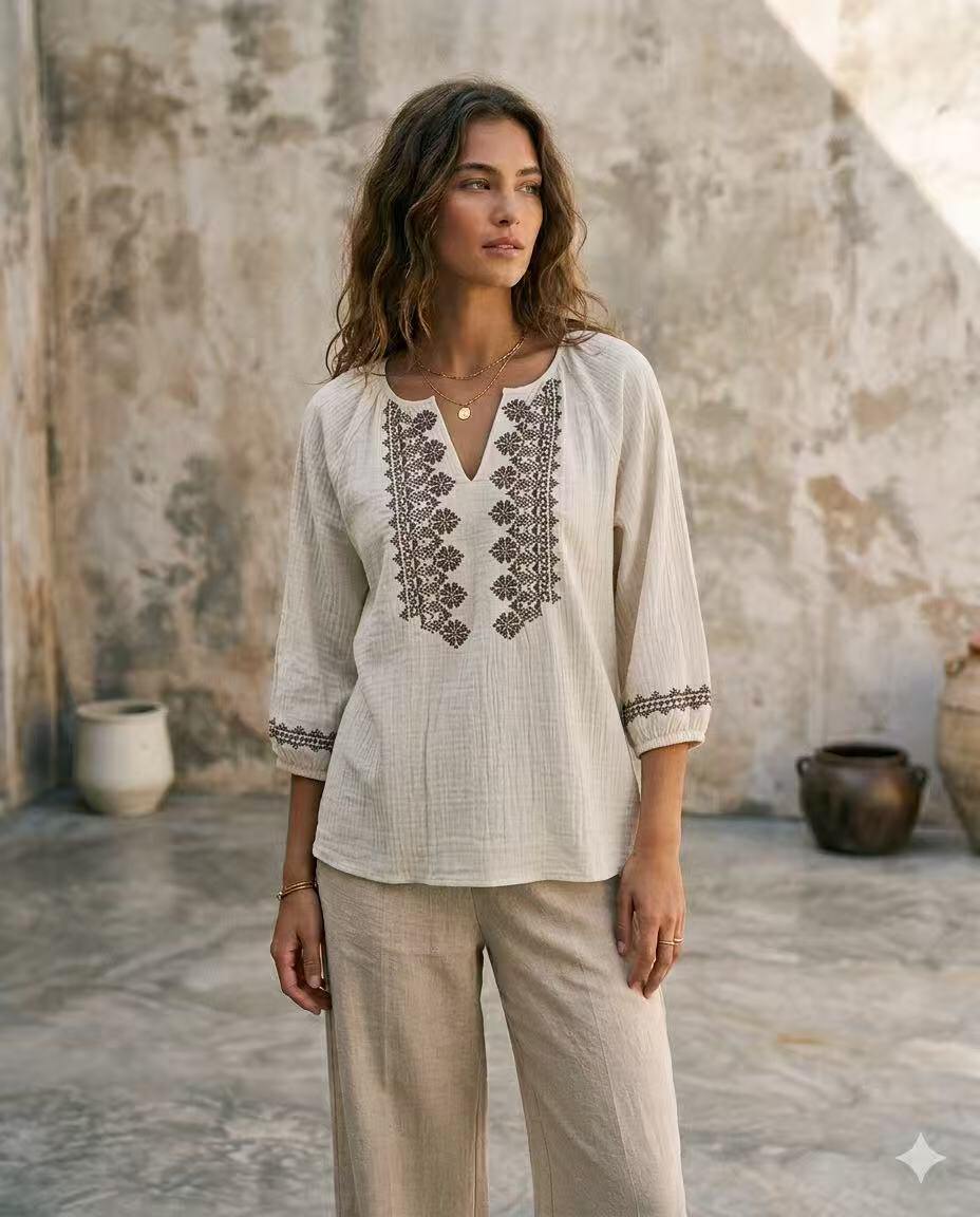 Mayorista ALYSSA srl - TOP BLUSA BORDADA CON MANGAS TRES CUARTOS