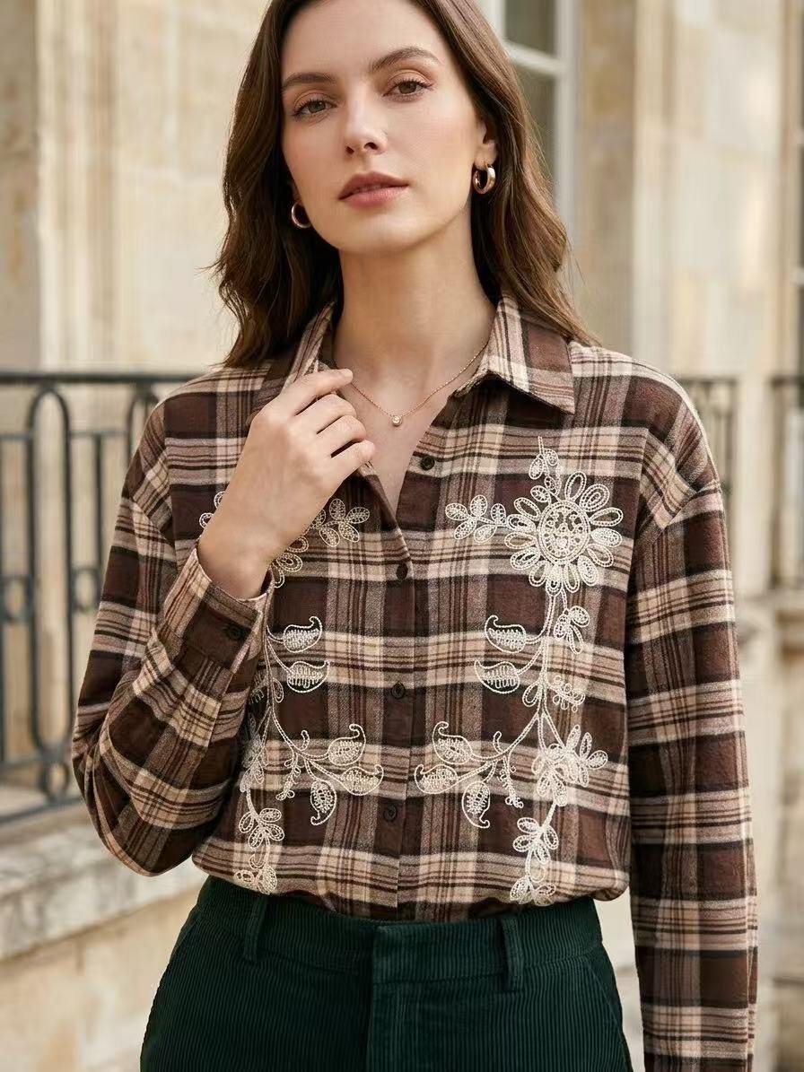 Wholesaler ALYSSA srl - PLAID SHIRT WITH SCOTTISH STYLE EMBROIDERY