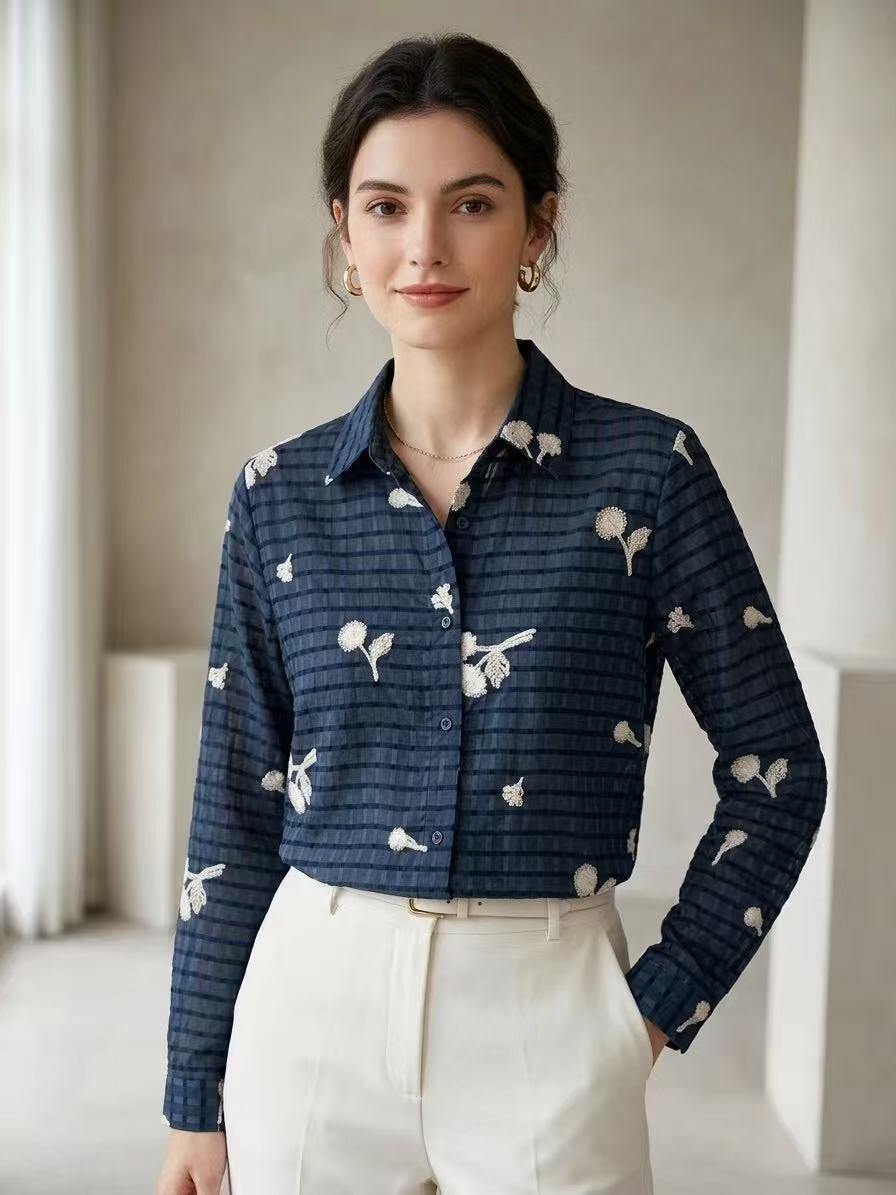 Wholesaler ALYSSA srl - TRANSPARENT EMBROIDERED CHECKERED SHIRT