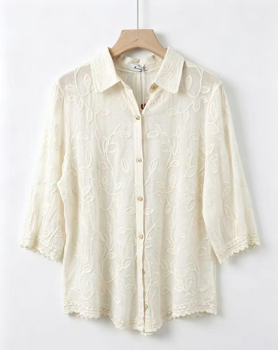 Grossiste ALYSSA srl - CHEMISE BRODÉE À MANCHES TROIS-QUARTS