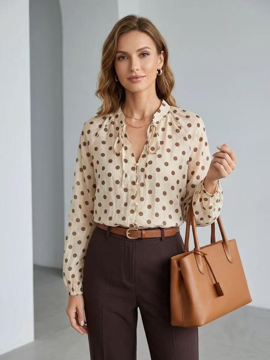 Wholesaler ALYSSA srl - SHEER SHIRT WITH ROUND POLKA DOTS