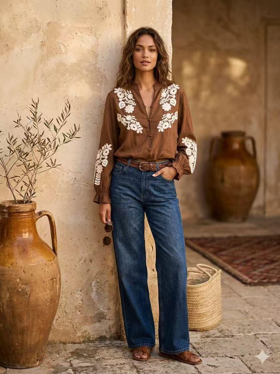 Grossiste ALYSSA srl - CHEMISE À MANCHES LONGUES BRODÉES