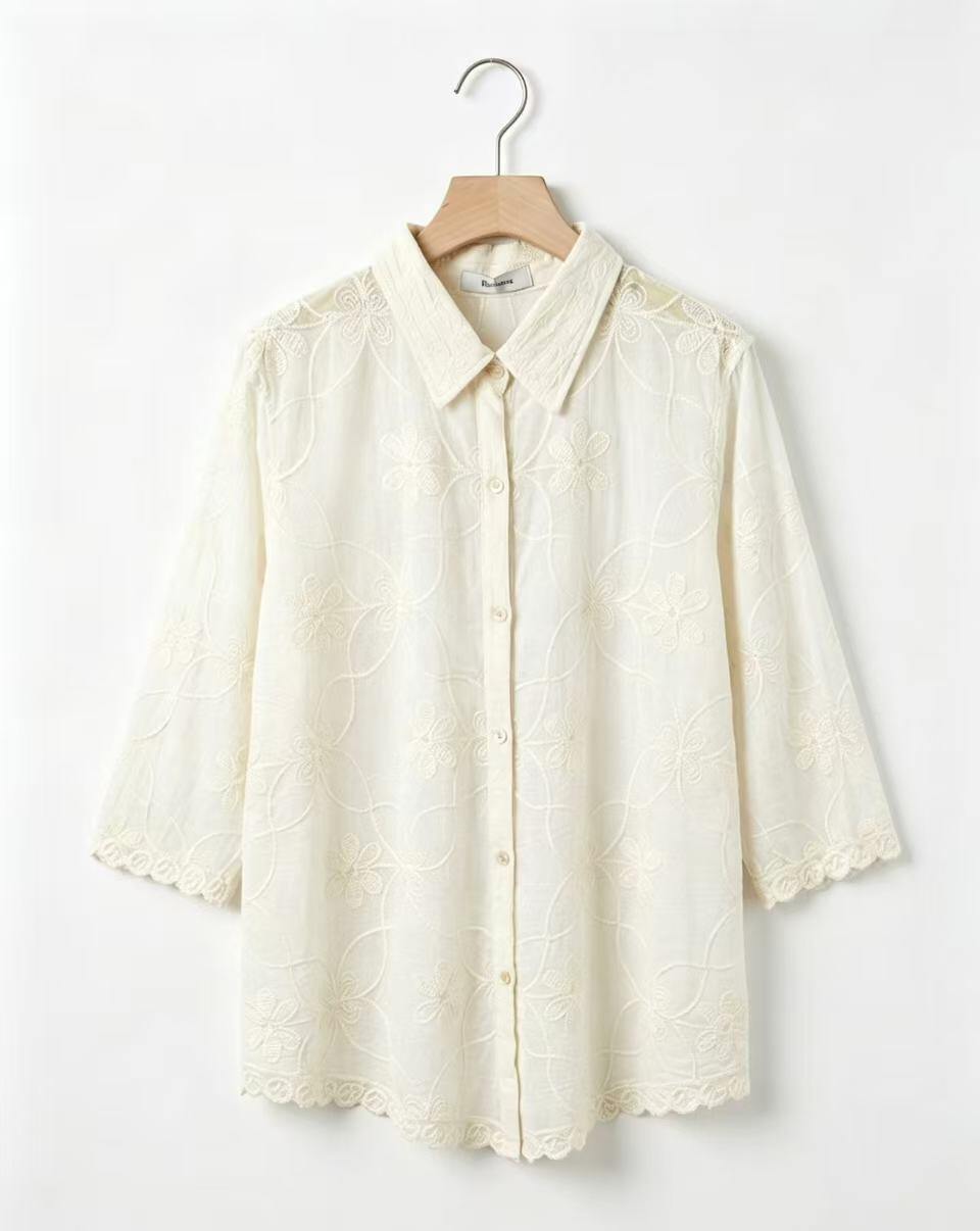 Wholesaler ALYSSA srl - EMBROIDERED SHIRT WITH THREE-QUARTER SLEEVES